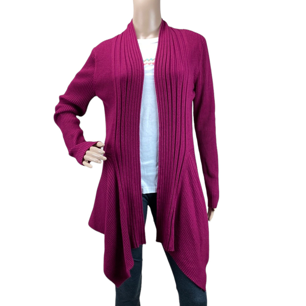 Dressbarn Women's Pink Rib Knit Open Front Draped Cardigan Sweater Size L